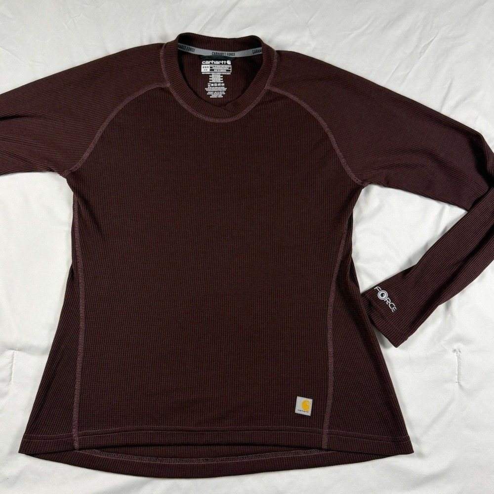 Carhartt Force Womens M Burgundy Waffle Knit Thermal Base Layer‎ Top Long Sleeve